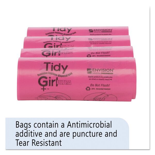 Stout Feminine Hygiene Sanitary Disposal Bags, 4" x 4" x 10", Pink/Black, PK600 TG-7514P10 - main